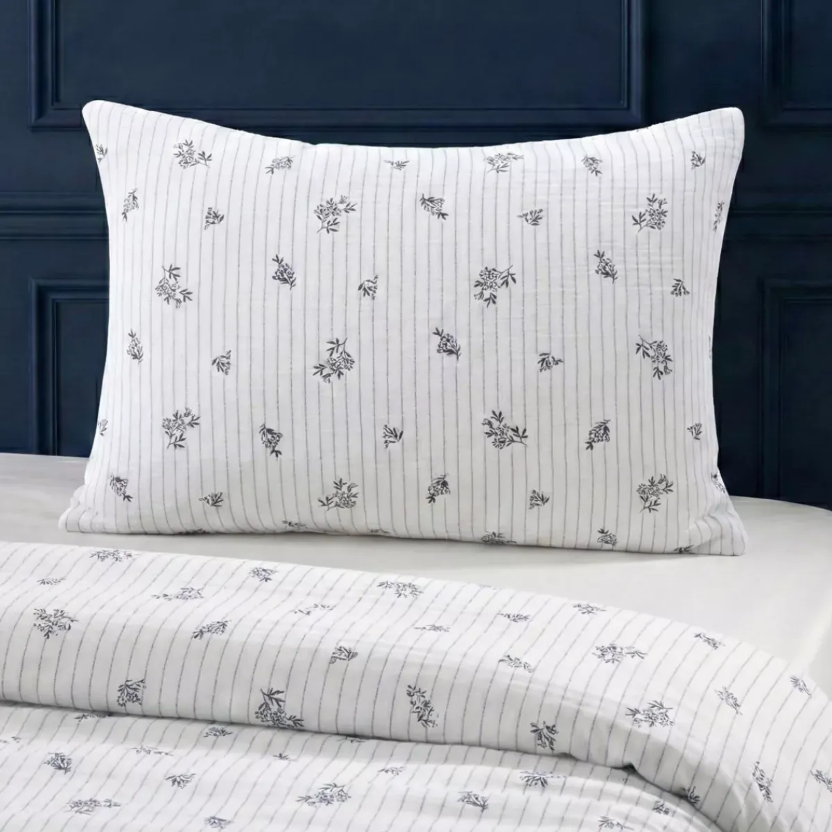 Hot Federa rettangolare in garza di cotone (50 x 70 cm) Gaïa Iris Blu Federe Cuscino Letto