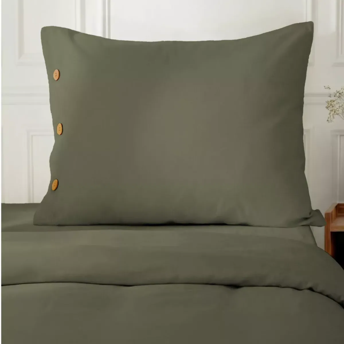 Hot Federa rettangolare in percalle di cotone (50 x 80 cm) Diane Verde salvia Federe Cuscino Letto