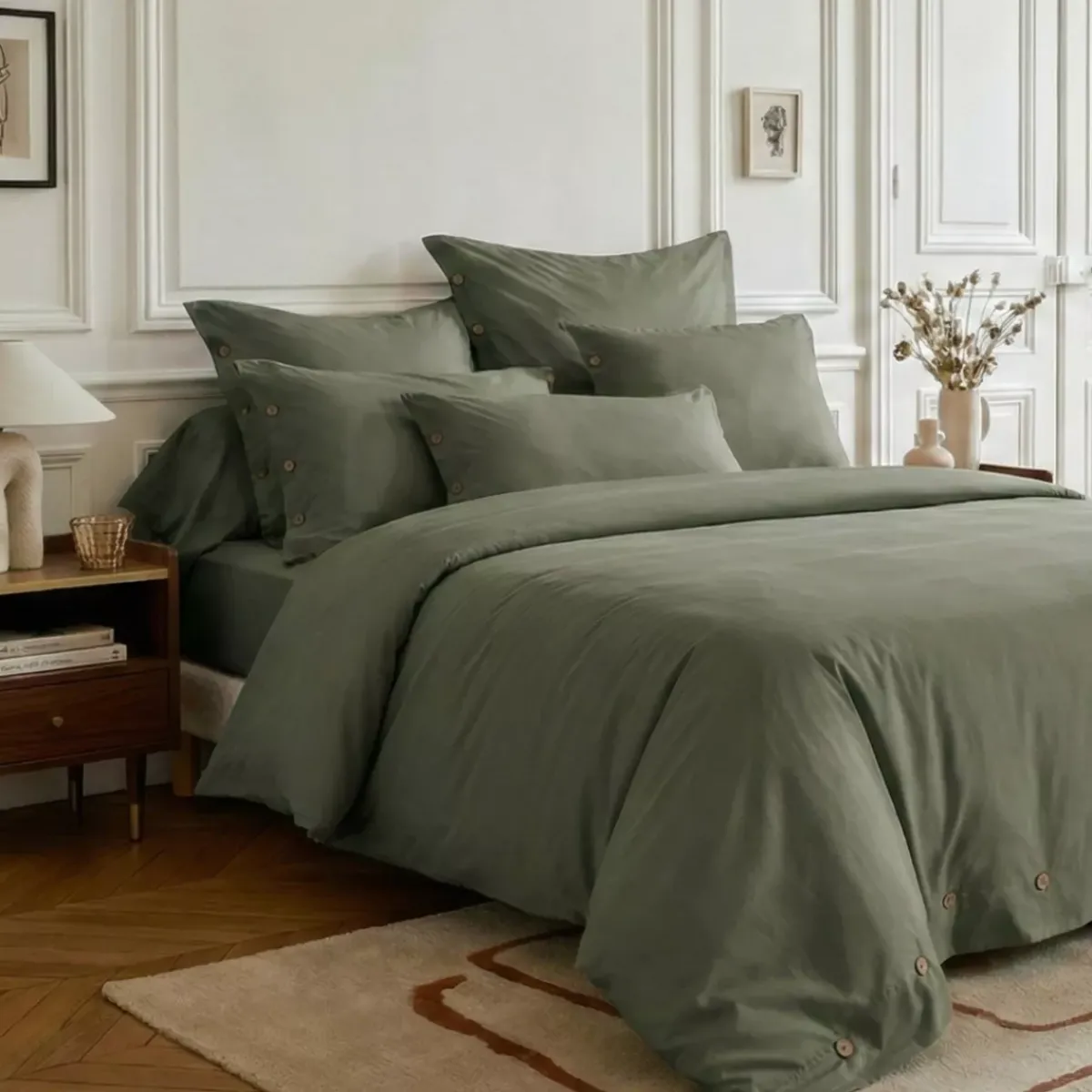 Hot Federa rettangolare in percalle di cotone (50 x 80 cm) Diane Verde salvia Federe Cuscino Letto