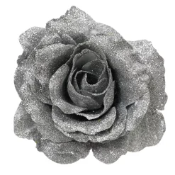 Fiore decorativo su pinza (D12 cm) Scintillante Argento