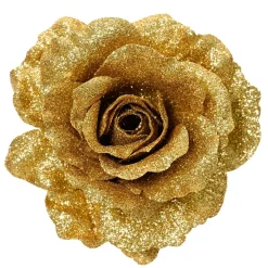 Fiore decorativo su pinza (D12 cm) Luccicante Oro