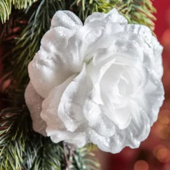 Fiore decorativo su pinza (D12 cm) Scintillante Bianco