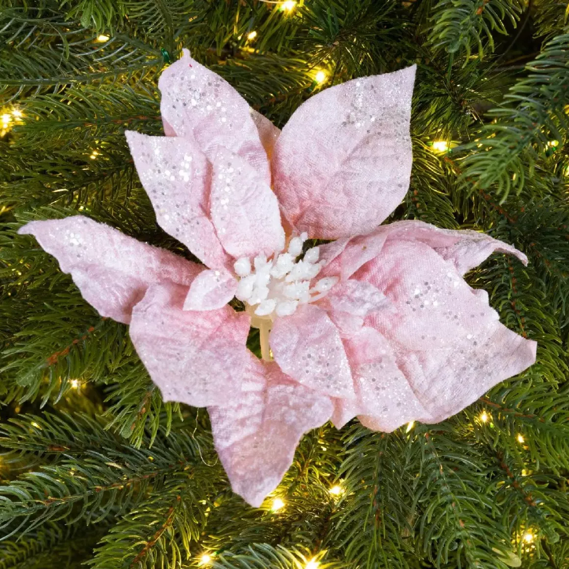 Fiore di Natale Velluto con clip (D22 cm) Rosa cipria