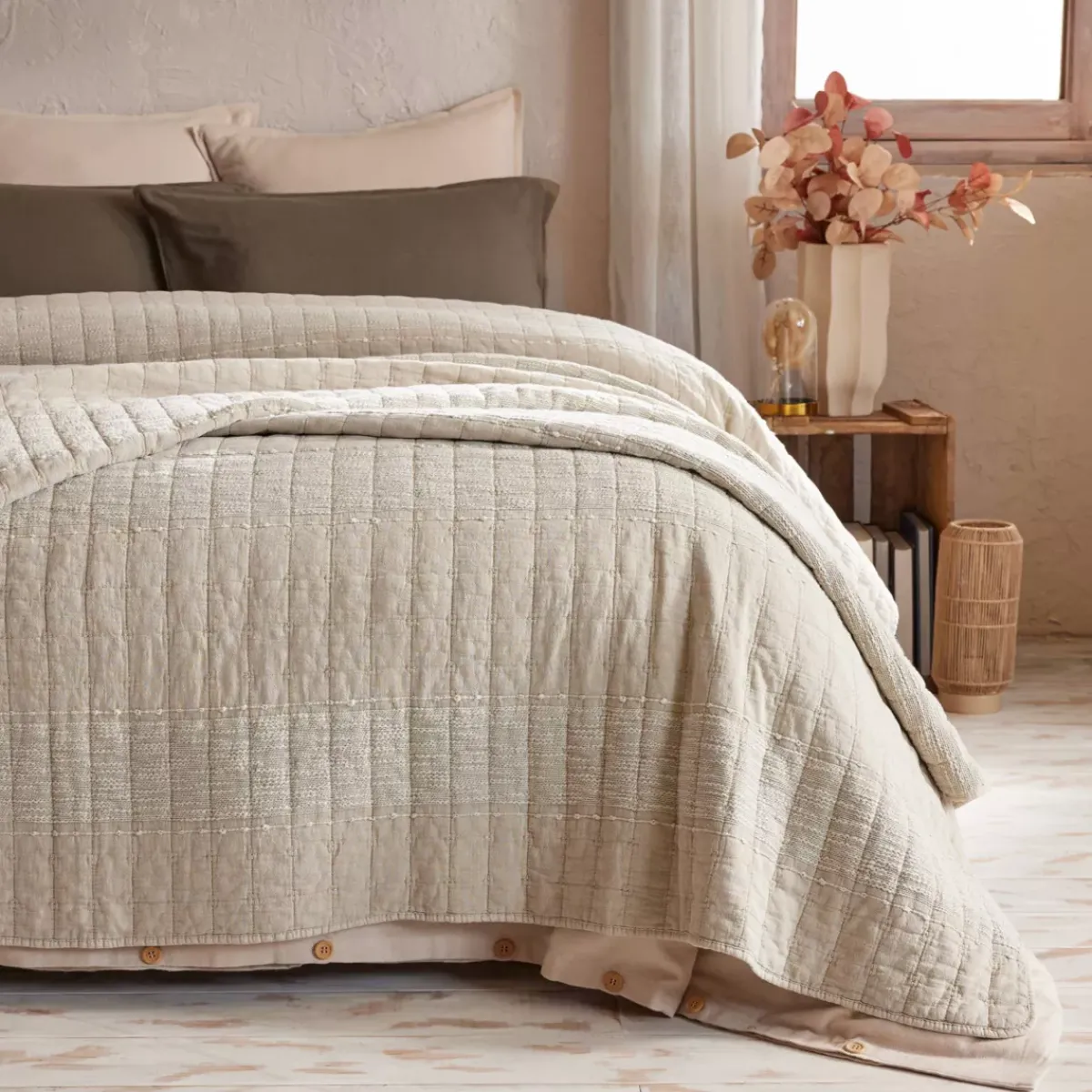 Clearance Fodera per cuscino quadrata in cotone (60 x 60 cm) Lena Sabbia Federe Cuscino Letto