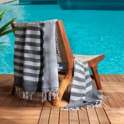New Fouta in cotone riciclato con fodera in spugna (100 x 200 cm) Coralia Nera Biancheria Bagno|Fouta