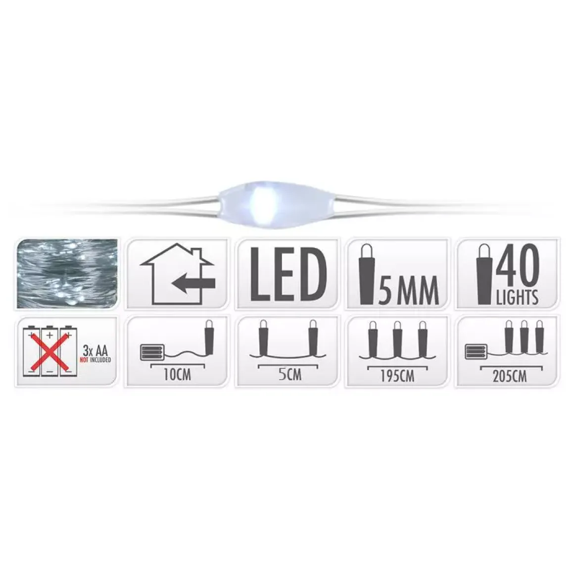 Ghirlanda luminosa 195 cm 40 micro LED a pile Bianco freddo