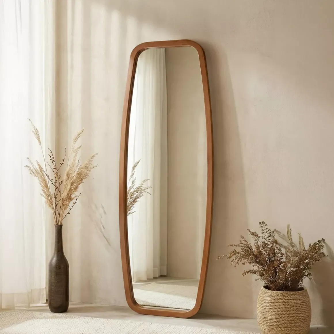 Grande specchio da parete con cornice in legno (170 cm) Amarino Marrone