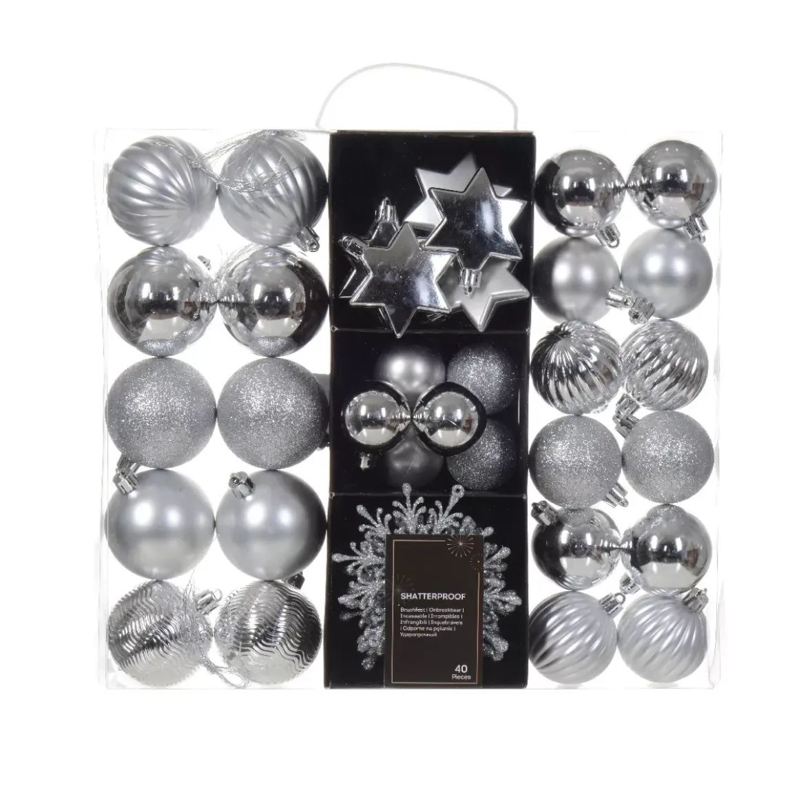 Kit di decorazione per albero di Natale (40 pezzi) Cristallo Argento