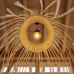 Lampada a sospensione con frange in bambù (H85 cm) Maoki Naturale
