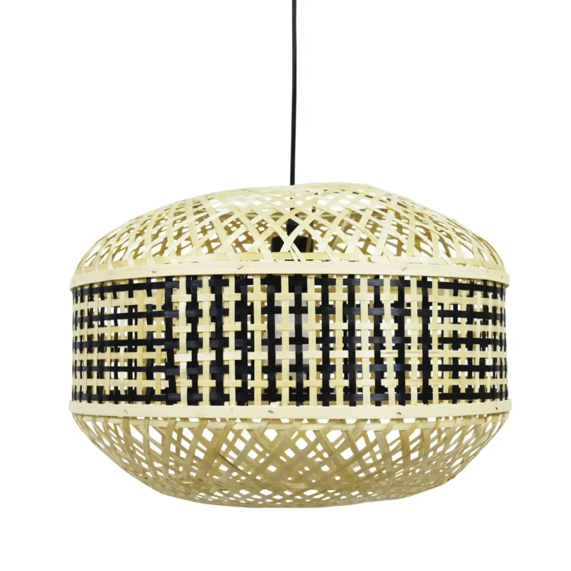 Lampada a sospensione in bambù (D45 cm) Nero e naturale