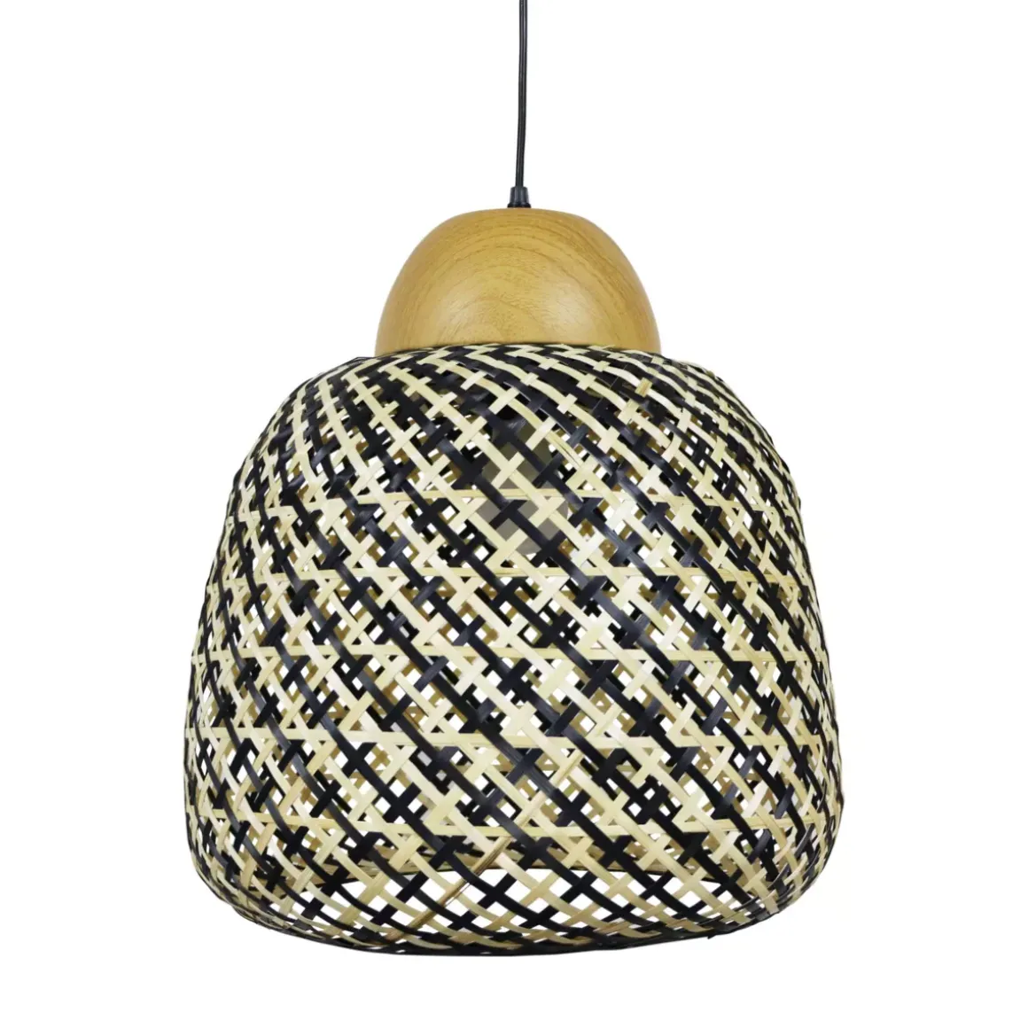 Lampada a sospensione in bambù (D40 cm) Elda Nero e naturale