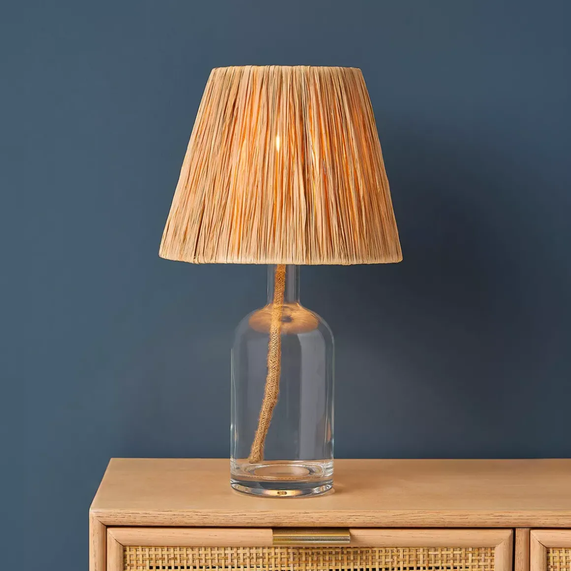 Lampada da tavolo in vetro e corde (H40 cm) Haddock Beige