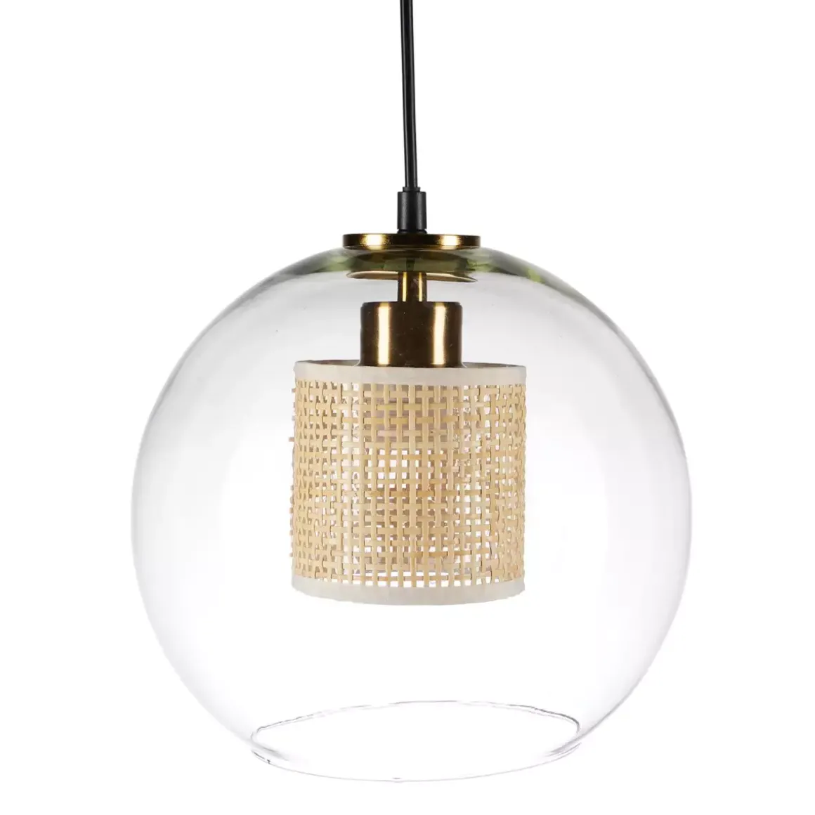 Lampadario a sospensione vetro e rattan (D25 cm) Sicilia Beige