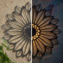 Lampada solare da parete in metallo (D37 cm) Girasole Nero e bianco caldo