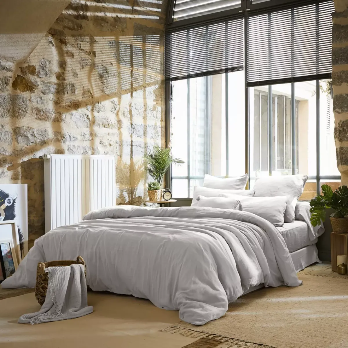 Outlet Lenzuolo sopra garza di cotone (240 x 300 cm) Gaïa Grigio nuvola Lenzuola Superiori