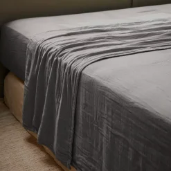 Lenzuolo sopra garza di cotone (240 x 300 cm) Gaïa Grigio granito Lenzuola Superiori