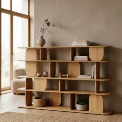 Libreria design 5 ripiani in rovere massiccio (200 x 130 cm) Kest Naturale