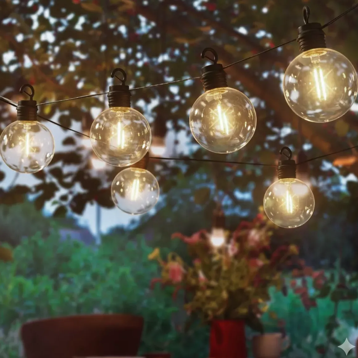 Luminaria da giardino solare con 8 LED (5,8 m) Festa Guinguette Bianco caldo