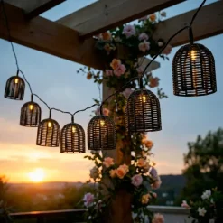 Luminaria solare in resina intrecciata Garden chic Nero 10 LED (2,70 m)