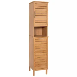 Mobile colonna bagno con cesto per biancheria integrato in legno (173 x 38 cm) Colonial Naturale