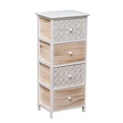 Mobiletto bagno 4 cassetti in legno di paulownia (86 x 37 cm) Stile Bohémien Bianco