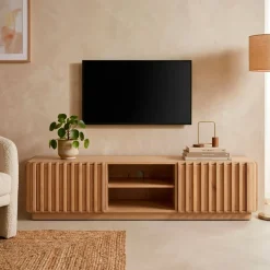 Mobile TV 2 scomparti 2 ante in rovere massiccio (180 x 45 cm) Altos Naturale