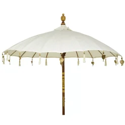 Ombrello da giardino rotondo con decorazioni (D2 m) Cuzco - Bianco sporco