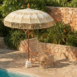 Ombrellone da giardino rotondo con frange (D2 m) Jaipur Crema e dorature