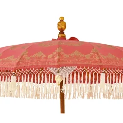 Ombrellone da giardino rotondo con frange (D2 m) Jaipur Rosso e dorato