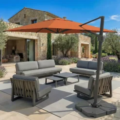 Ombrellone decentrato quadrato in alluminio con base (3 x 3 m) Elyra Antracite e Terracotta