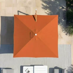 Ombrellone decentrato quadrato in alluminio con base (3 x 3 m) Elyra effetto legno e Terracotta