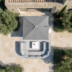 Ombrellone decentrato quadrato in alluminio con base (3 x 3 m) Elyra Metallico lucido e Grigio