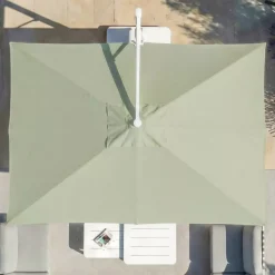 Ombrellone decentrato rettangolare in alluminio con base (3 x 4 m) Elyra Bianco e Verde oliva