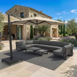 Ombrellone decentrato rettangolare in alluminio con base (3 x 4 m) Elyra Antracite e Beige