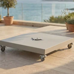 Ombrellone decentrato rettangolare in alluminio con base (3 x 4 m) Elyra effetto legno e Bianco