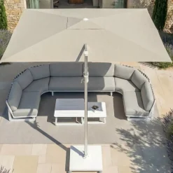 Ombrellone decentrato rettangolare in alluminio con base (3 x 4 m) Elyra Metallico lucido e Beige