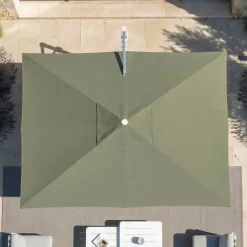 Ombrellone decentrato rettangolare in alluminio con base (3 x 4 m) Elyra Metallico lucido e Verde oliva