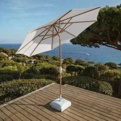 Ombrellone rotondo in alluminio (D3,3 m) Elyra effetto legno e Bianco