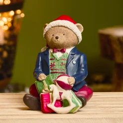 Orso decorativo natalizio (H16 cm) Leo e i suoi regali Multicolore