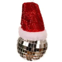 Pallina di Natale (D80 mm) Disco a sfaccettature con cappello Babbo Natale Argento