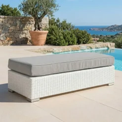 Panca in resina intrecciata 2 posti Palma Bianco e grigio Tavolini Da Giardino, Divani
