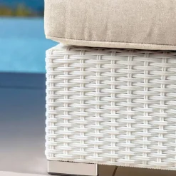 Clearance Panca in resina intrecciata 2 posti Palma Bianco e beige Tavolini Da Giardino, Divani