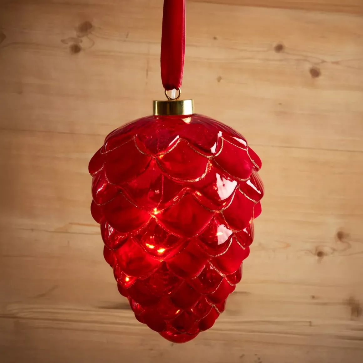 Pendente luminoso a pile 15 LED (D15 cm) Pigna di Venezia Rosso
