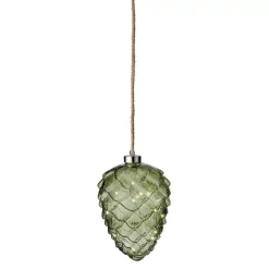 Pigna luminosa in vetro a pile 15 LED (H21 cm) Vintage Tè verde/bianco caldo