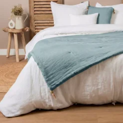 Discount Piumone in lino lavato (90 x 200 cm) Louise Azzurro Copriletti, Trapuntine E Runner Letto