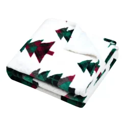Plaid di Natale in flanella (130 x 160 cm) Foresta di abeti Bianco e verde