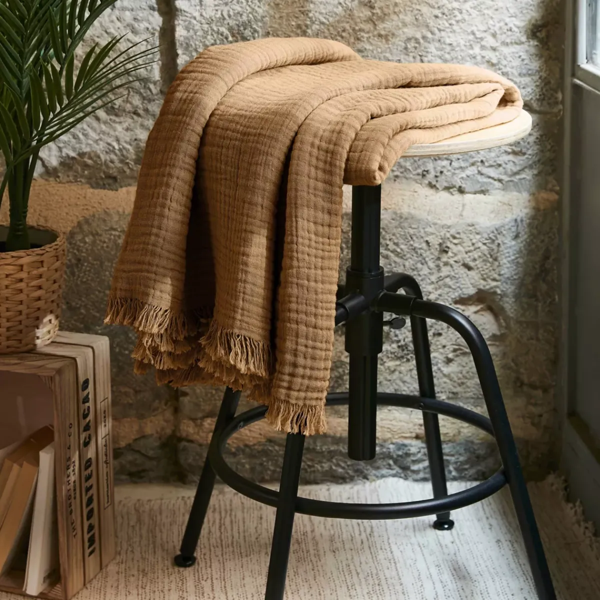 New Plaid garza di cotone (160 cm) Gaïa Plaid E Teli Copritutto|Copriletti, Trapuntine E Runner Letto