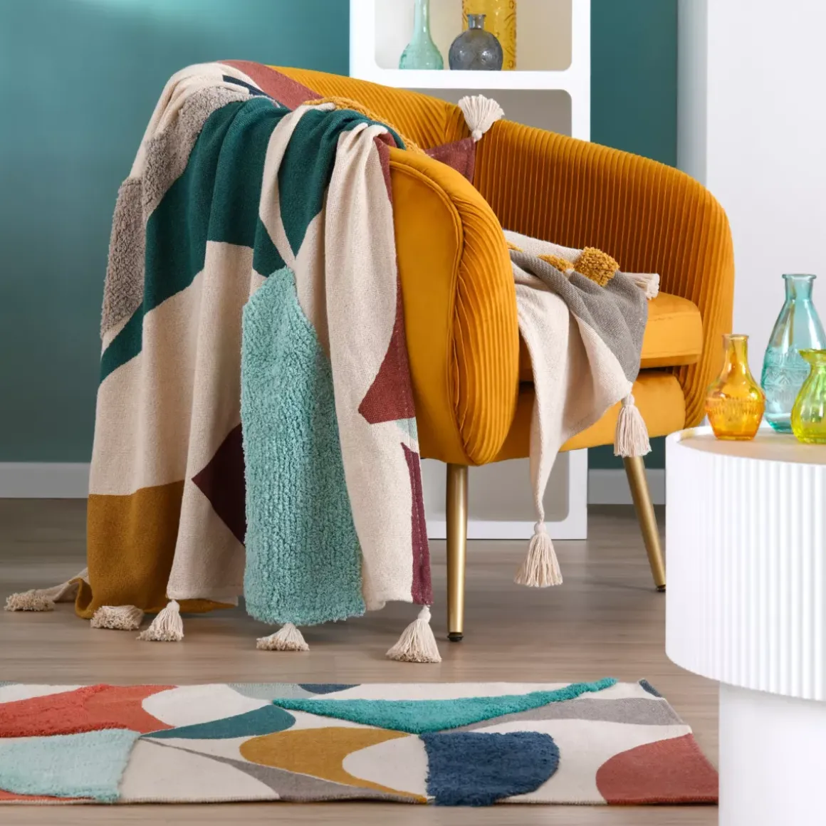 Plaid in cotone riciclato (125 x 150 cm) Blokken Multicolore