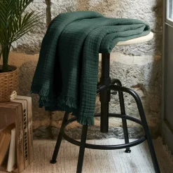 Plaid in garza di cotone (130 x 160 cm) Gaïa Verde abete
