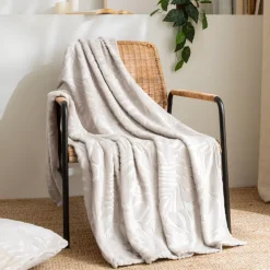 Plaid morbido in flanella (125 x 150 cm) Flore Ecru